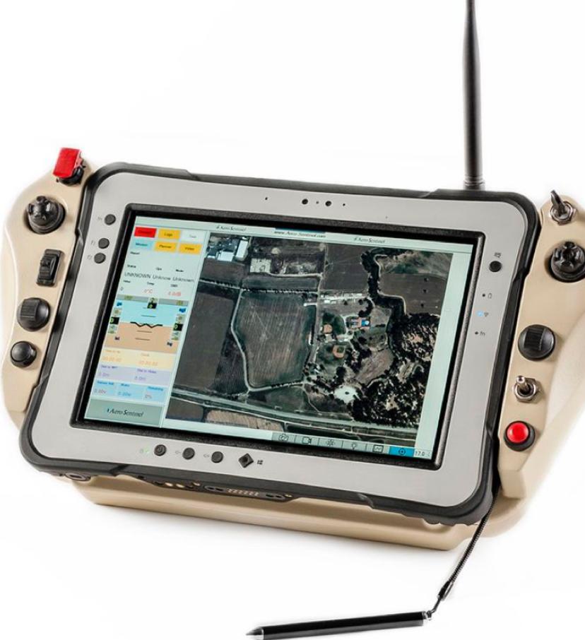 Ground control station rugged tablet with joysticks and live mission map